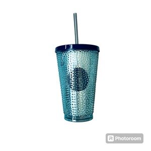Starbucks Blue Hobnail Cold Beverage Cup Tumbler EUC